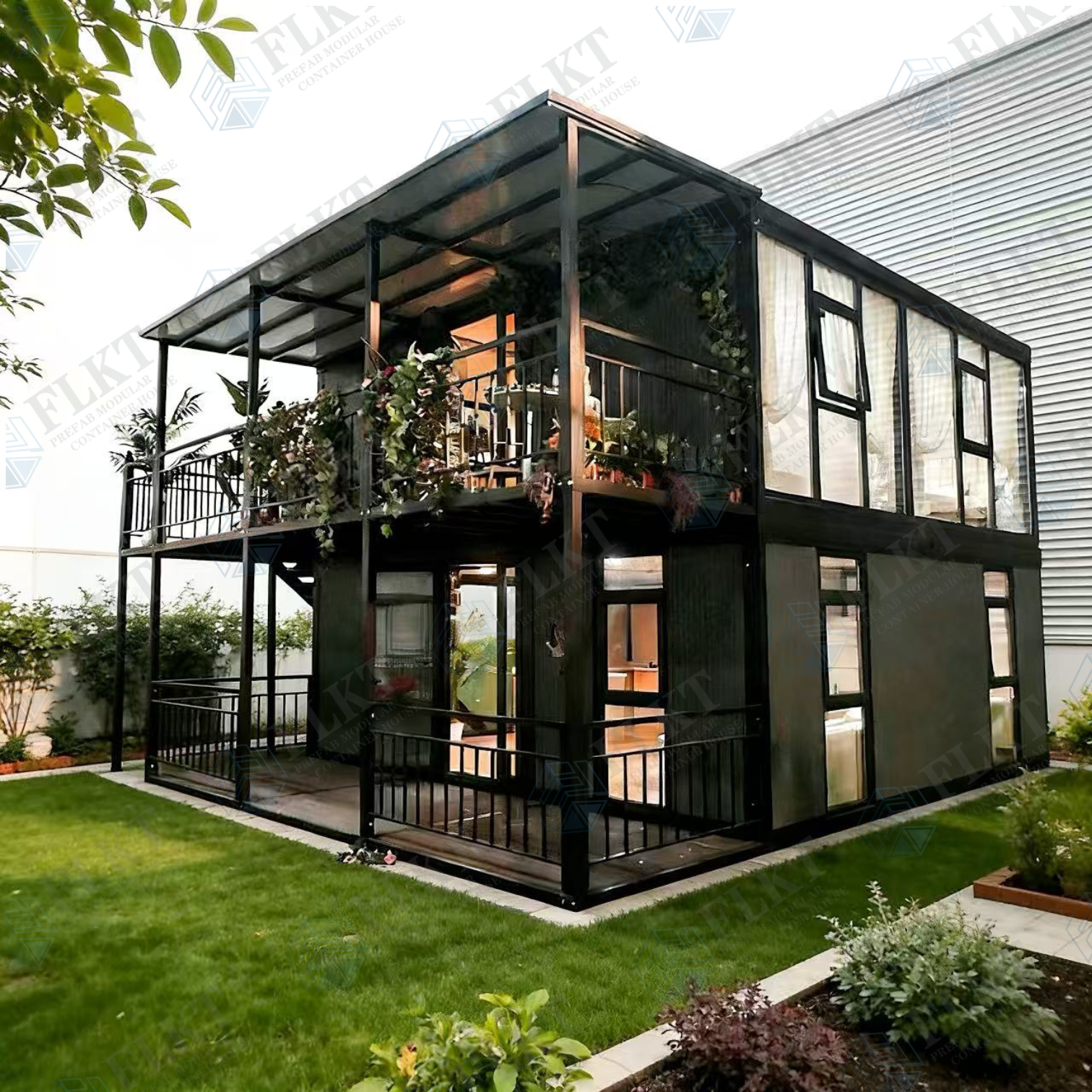 FLKT Luxury Flat Roof Expandable Double-wing Folding House Quick Assemble Insulated Light Gauge Steel Prefab House Flat Roof