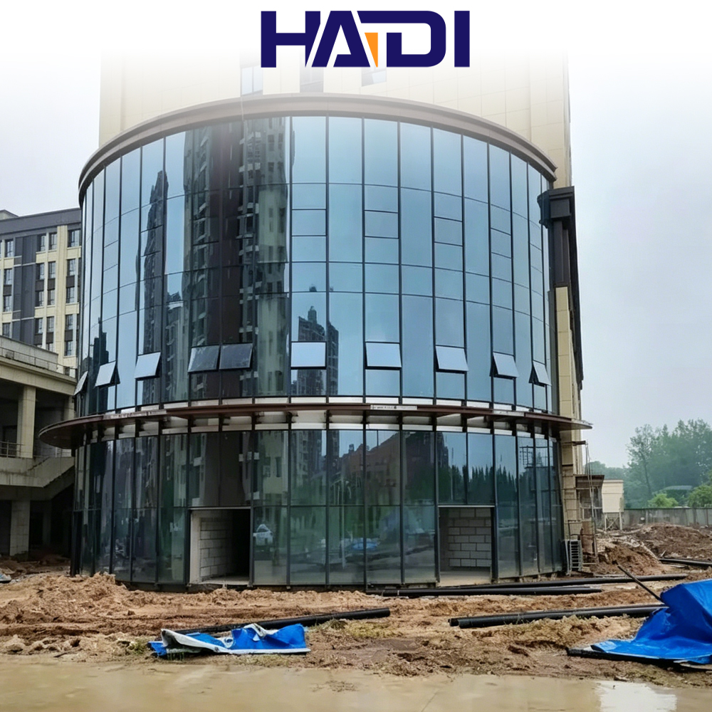 HAIDI Commerical Durable Aluminum and Glass Triple Double Glaze Lowe Glass Facade Unitized Curtain Wall