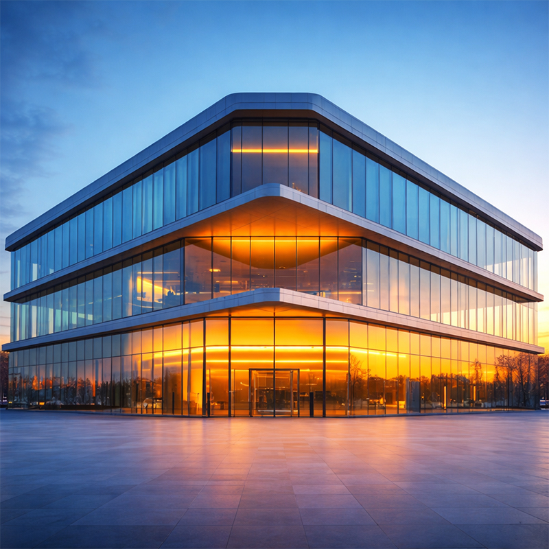 Residential Commercial Building Three Storey Office Buildings Steel Structure Prefabricated Glass Shopping Center