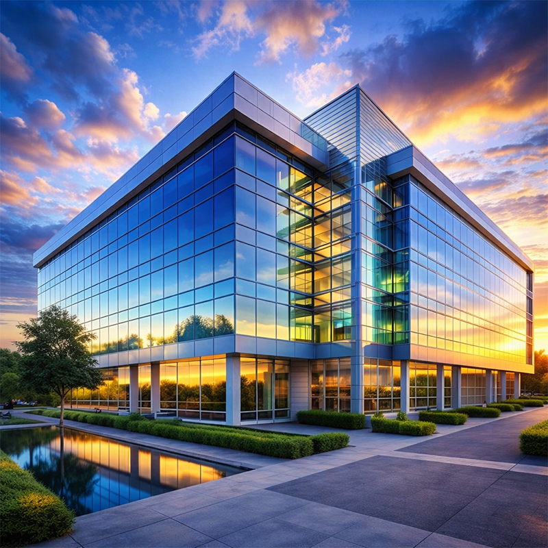 Residential Commercial Building Three Storey Office Buildings Steel Structure Prefabricated Glass Shopping Center