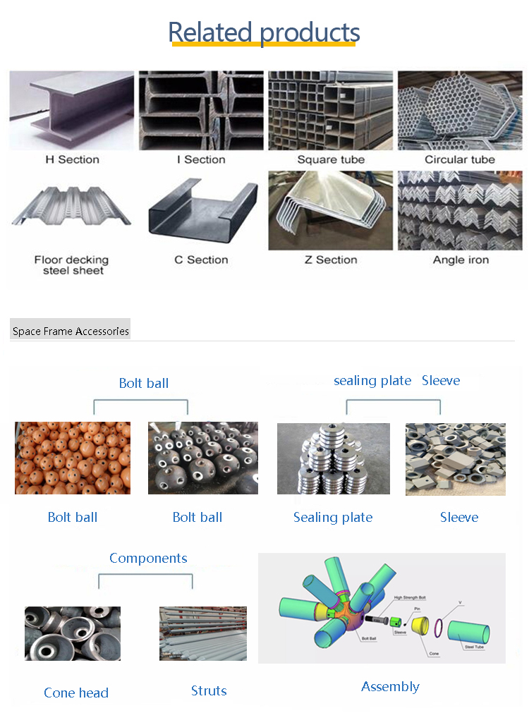 Hight Strength Prefab Galvanized Steel Space Frame Dome Structure