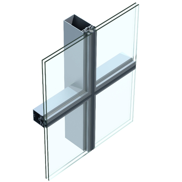 Exterior Visible Exposed or Concealed Frame Double Glass Aluminum Unitized Curtain Wall for Project