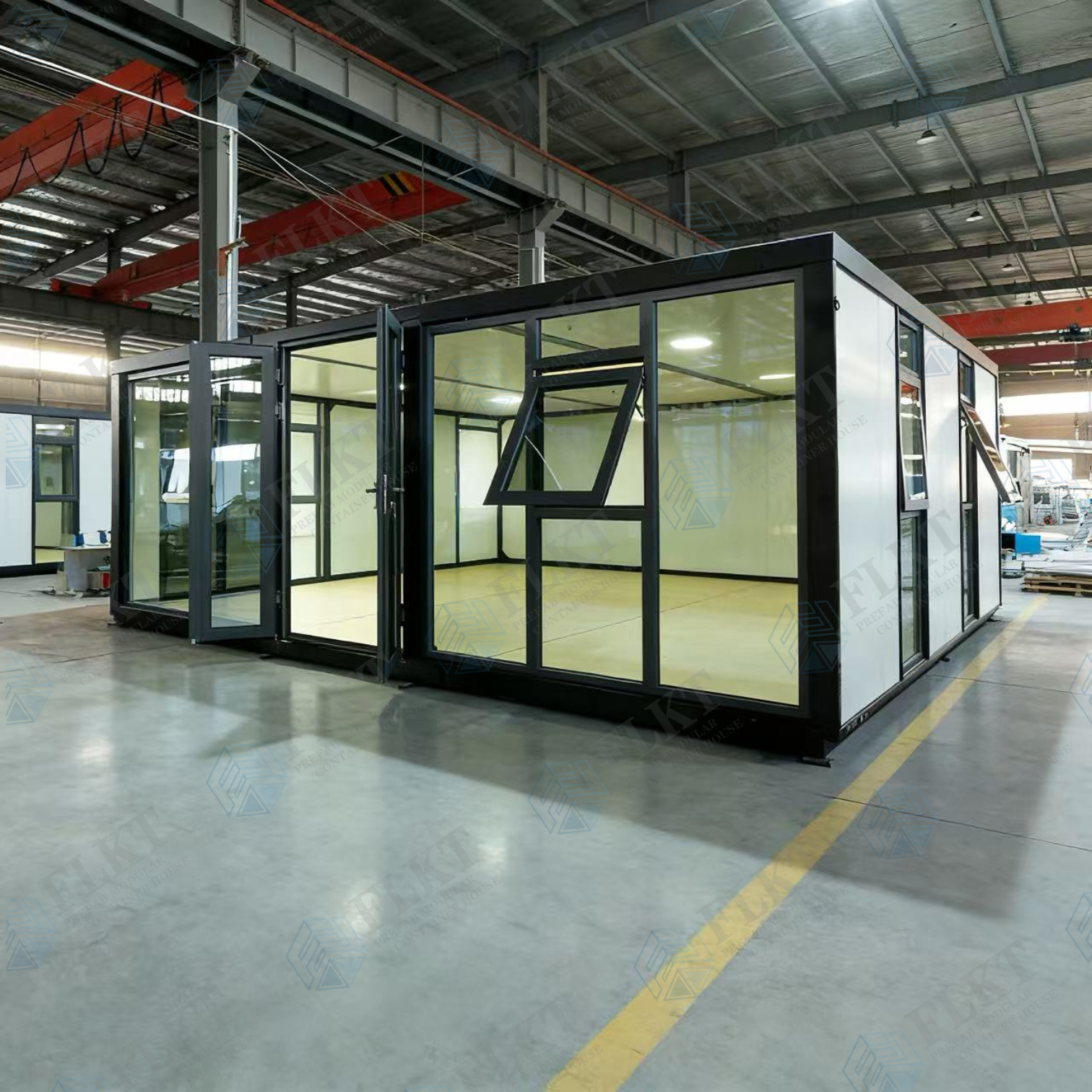 FLKT Luxury Flat Roof Expandable Double-wing Folding House Quick Assemble Insulated Light Gauge Steel Prefab House Flat Roof