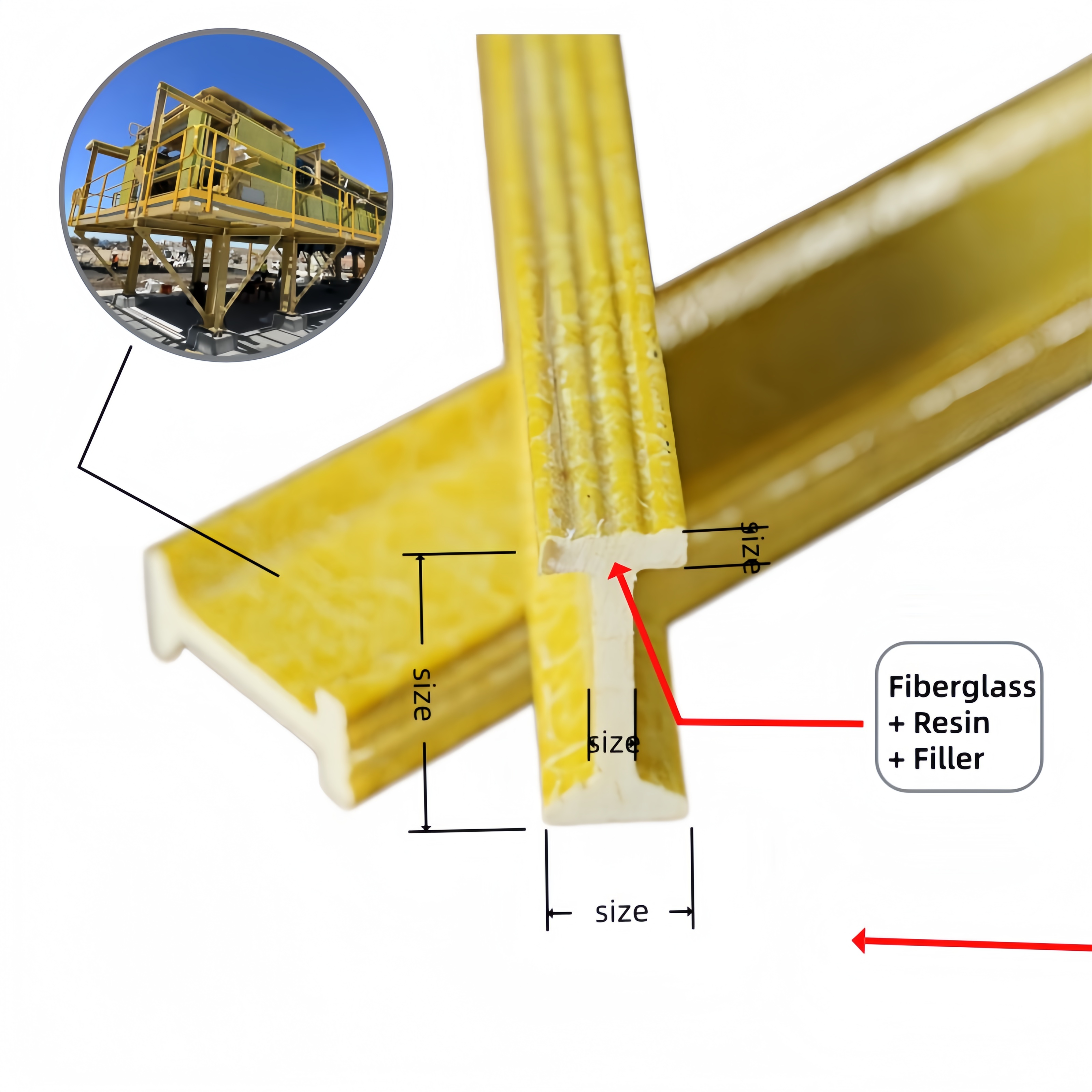Heavy Loading Capacity Pultruded GRP H Beam 150*150mm 200*200mm Replacement For Steel Beam Structural Reinforcement