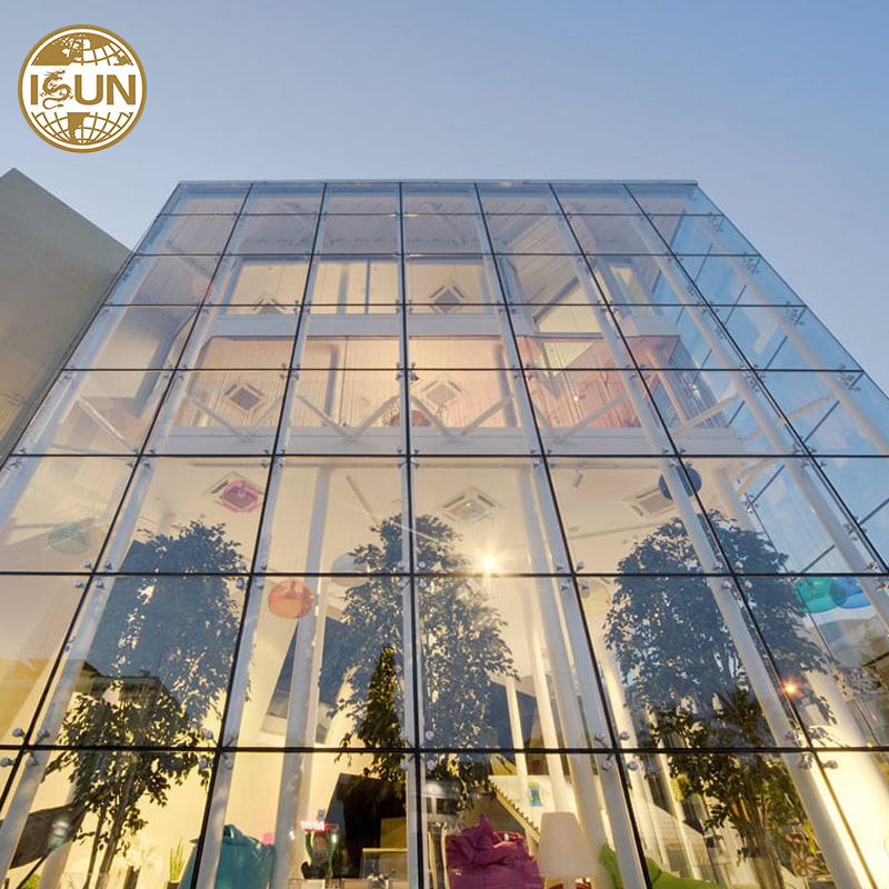 Unitized Frameless Spider Structures Glass Curtain Wall Facade Eco-Friendly Exterior Building Glass