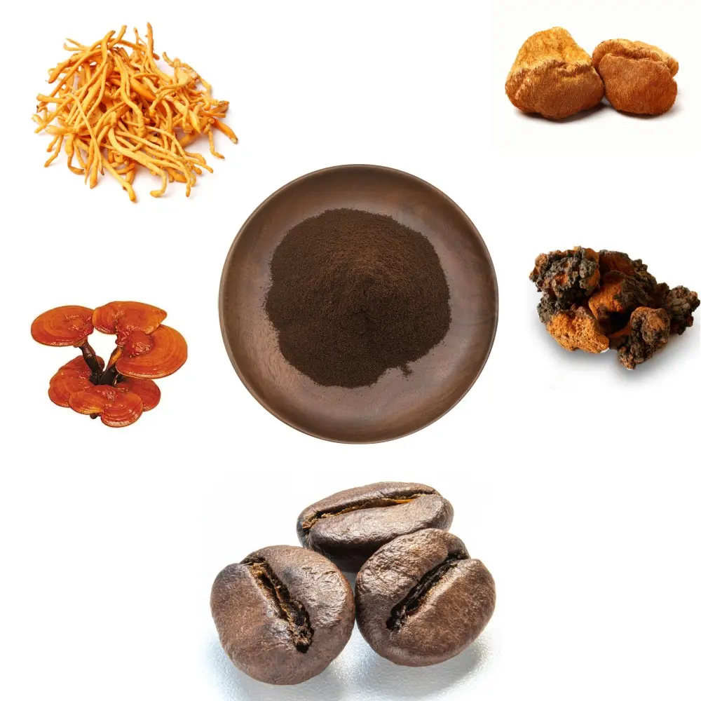 China Factory Supply Pure Mushroom Coffee Powder Mixed with Arabica Coffee & Multiple Mushroom Extract for Energy & Immune Support Factory, Exporters