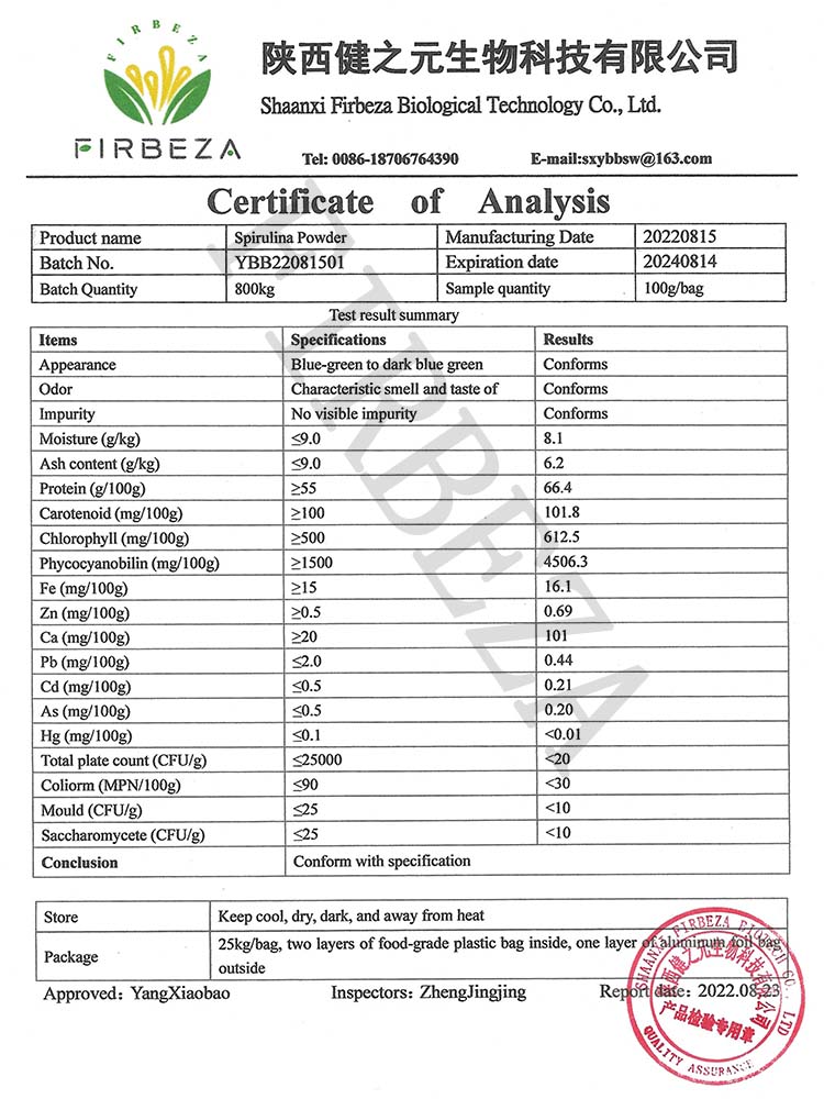 Spirulina Quality Specifications
