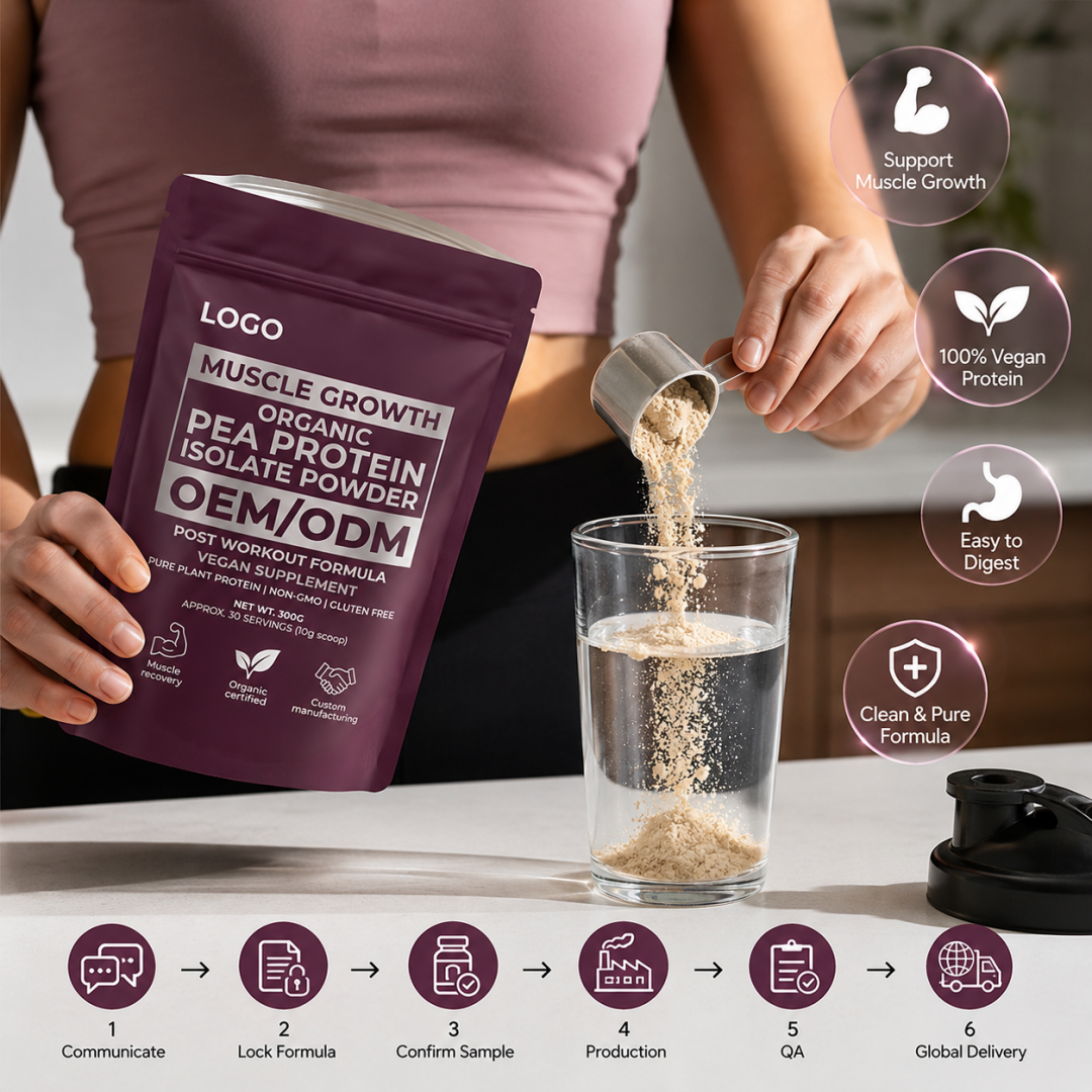 Muscle Growth Organic Pea Protein Isolate Powder Post Workout Vegan Halal Certified Adult Supplement Bulk Wholesale Private
