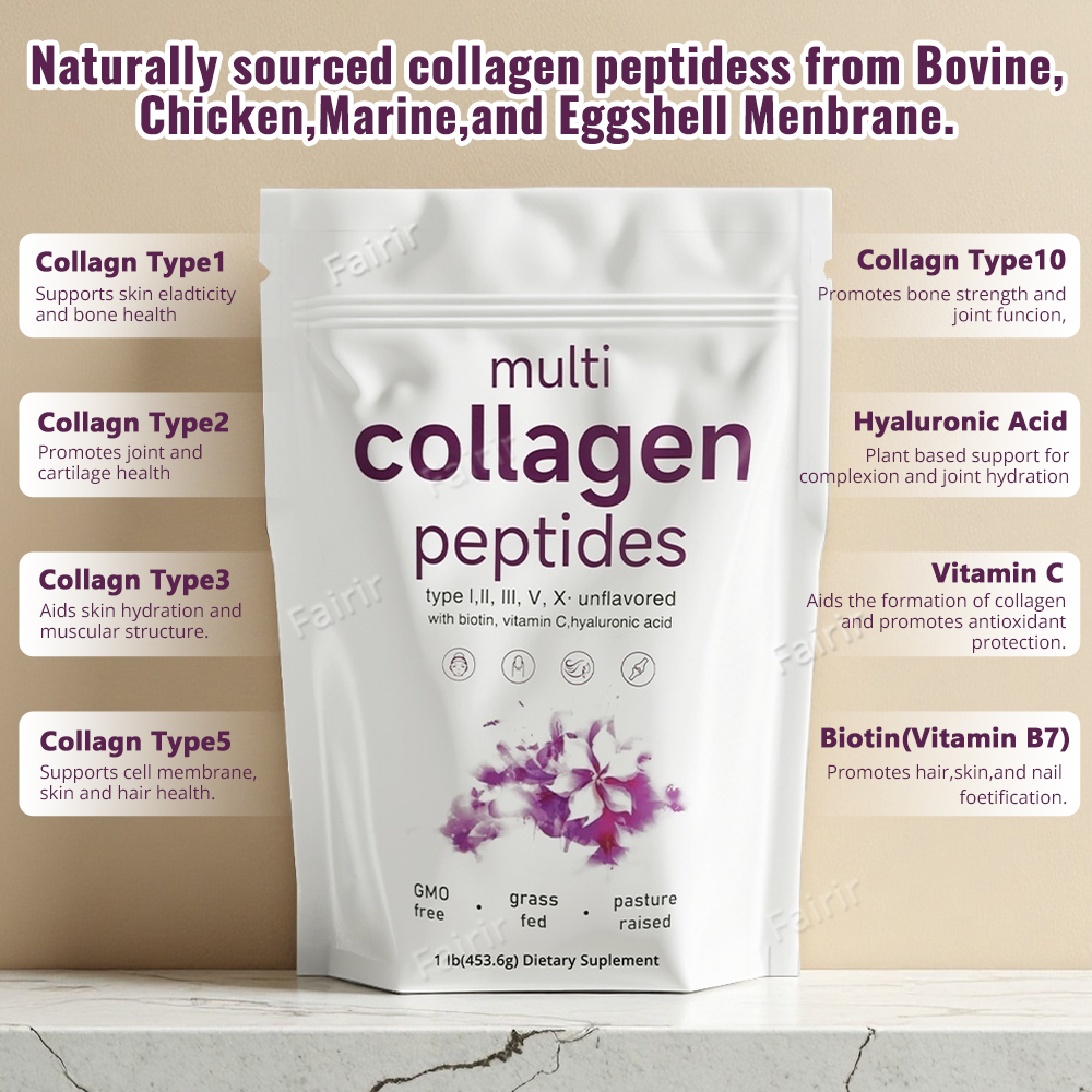 Wholesale Multi Collagen Peptides Powder 1lb - Non-GMO Grass Fed Hydrolyzed Protein with Biotin &amp; Hyaluronic Acid Ready to Ship
