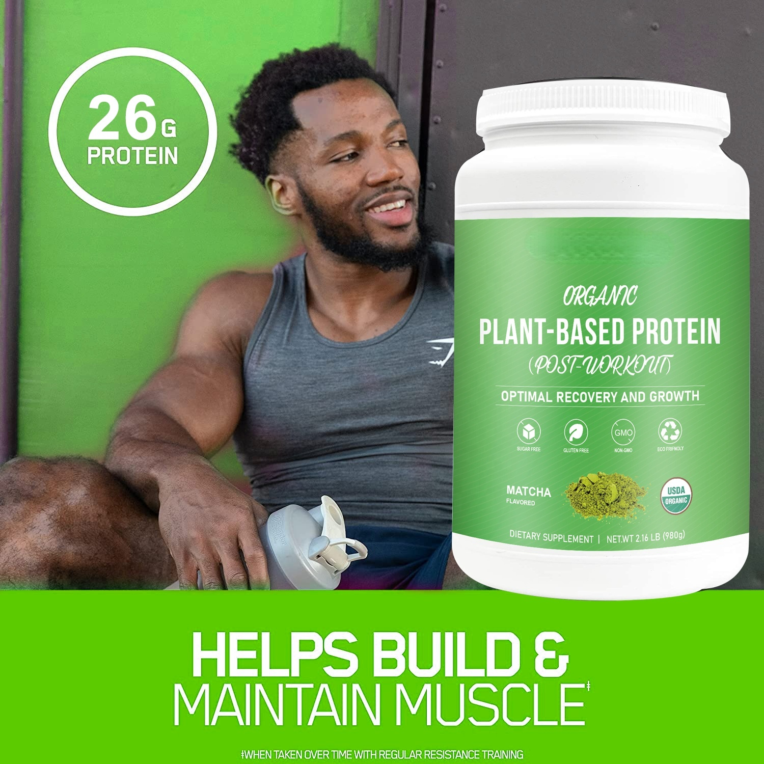 Private Label Organic Matcha Flavor Sugar-Free Plant Based Protein Powder for Trainer Post-Workout Energy Muscle Building
