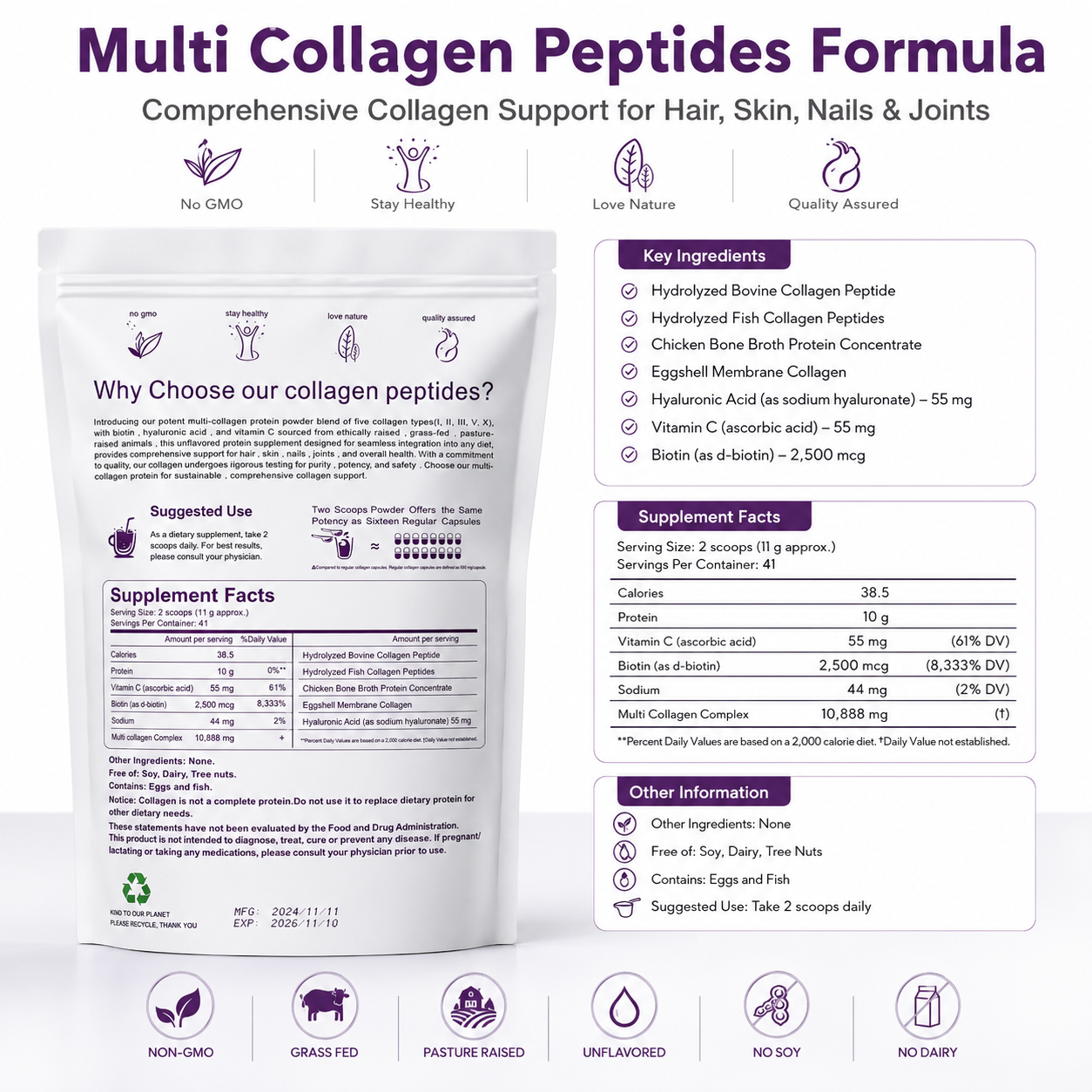 Private Label Bulk Multi Collagen Peptides Powder 1lb (454g) - Food Grade Hydrolyzed Protein Manufacturer Wholesale