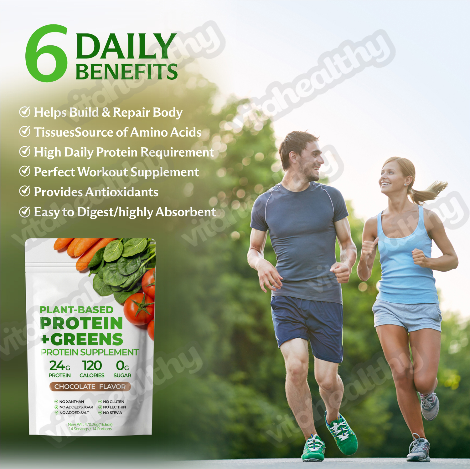 OEM Factory Supply Plant Based Protein+Super Greens Workout Supplement for Muscle Growth Chocolate Flavor Organic Protein Powder
