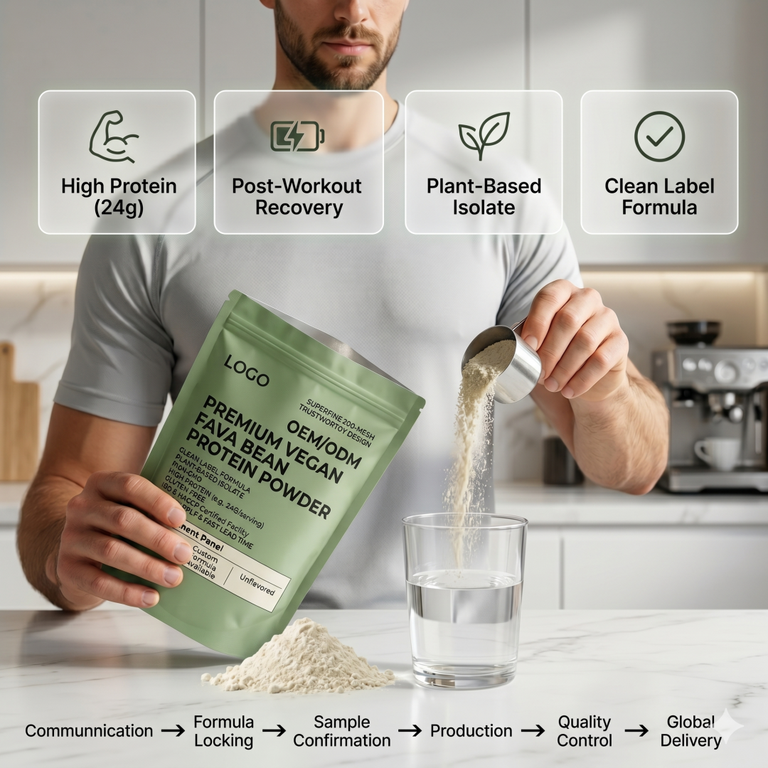 Premium Vegan Fava Bean Protein Powder Private Label Service Custom Formula Clean Label Bulk Supply ISO HACCP Fast Lead Time