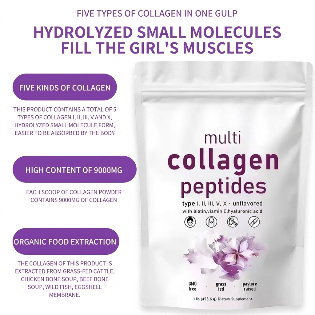 Private Label Bulk Multi Collagen Peptides Powder 1lb (454g) - Food Grade Hydrolyzed Protein Manufacturer Wholesale