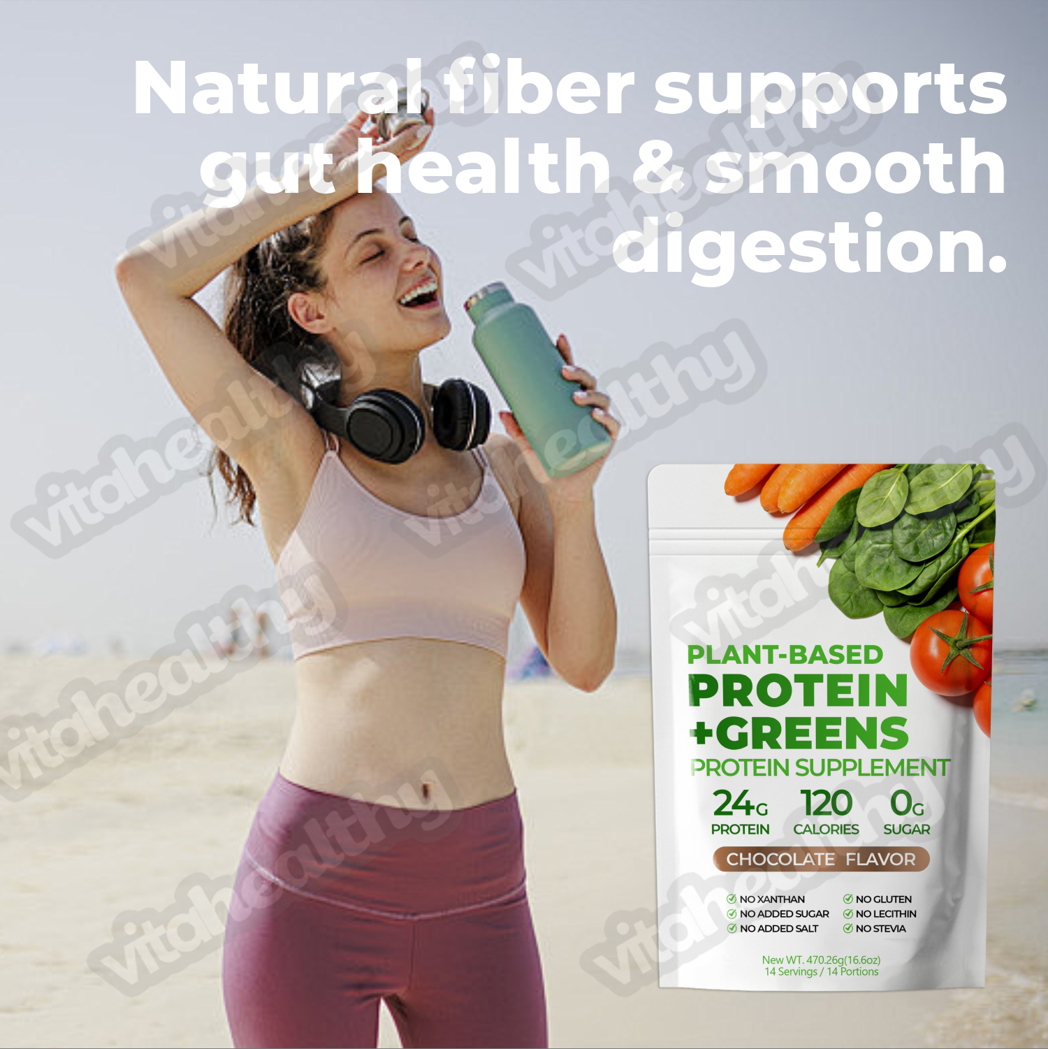 OEM Factory Supply Plant Based Protein+Super Greens Workout Supplement for Muscle Growth Chocolate Flavor Organic Protein Powder