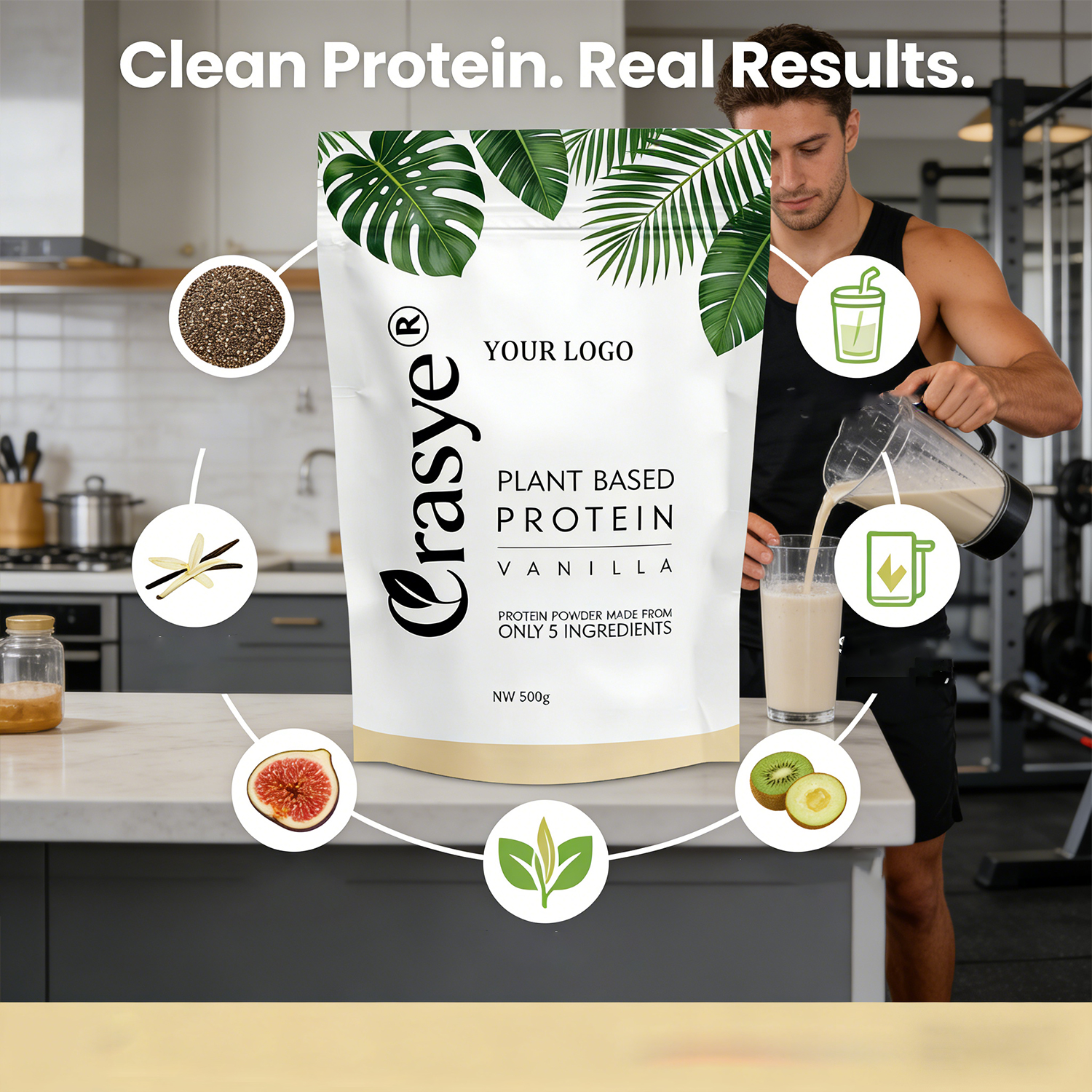 OEM/ODM Wholesale Natural Plant Protein Powder 5 Ingredients Pea Pumpkin Chia Vegan Non-GMO Gluten Freed