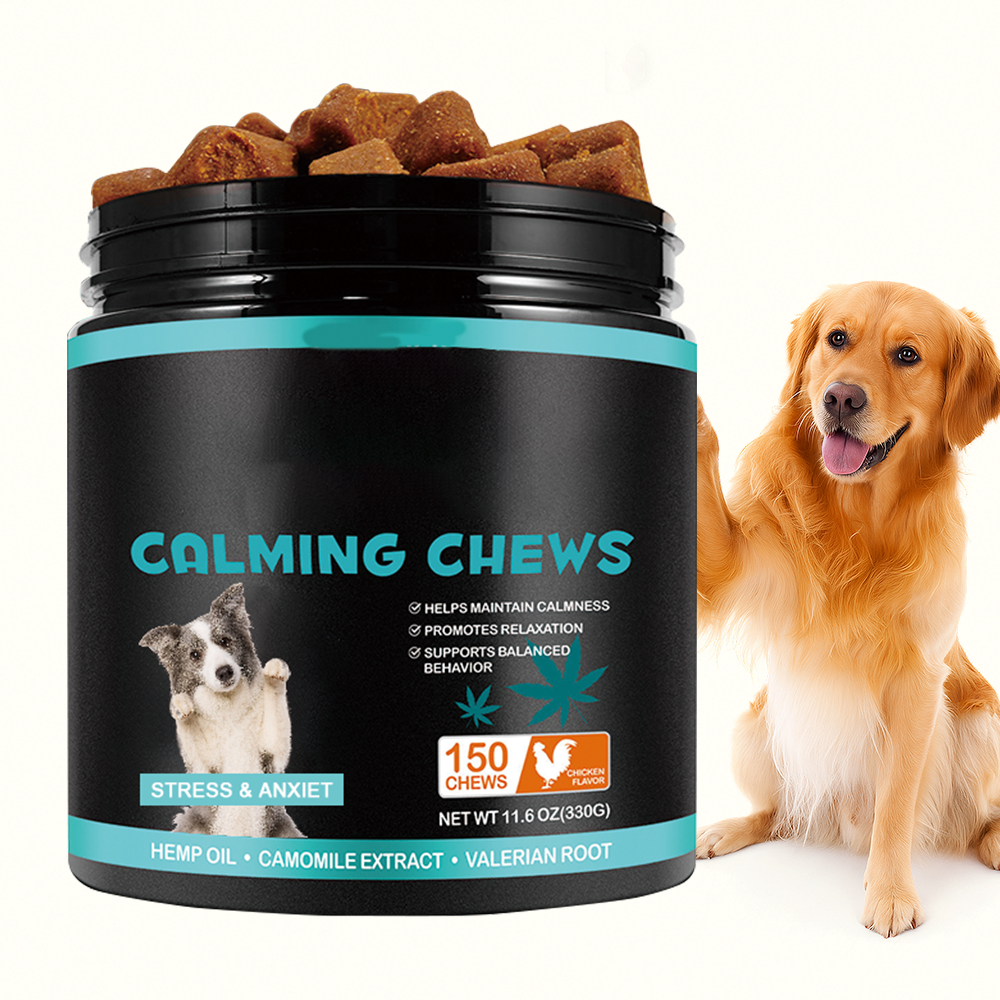 Natural Organic Dog Calming Chews Hemp Oil Stress And Anxiety Relief 150 Soft Chews Chicken Flavor For Pet Health Supplement