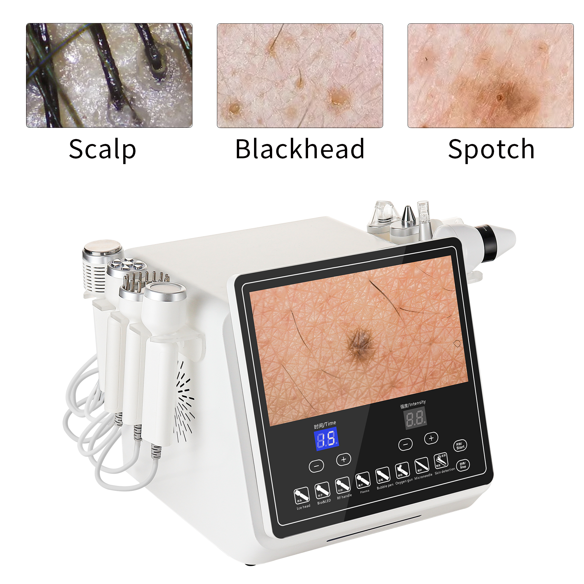 8 In 1 Microdermabrasion Oxygen Facial Skin Care Deep Cleansing With Skin Analyzer Facial Machine With Skin Detection System