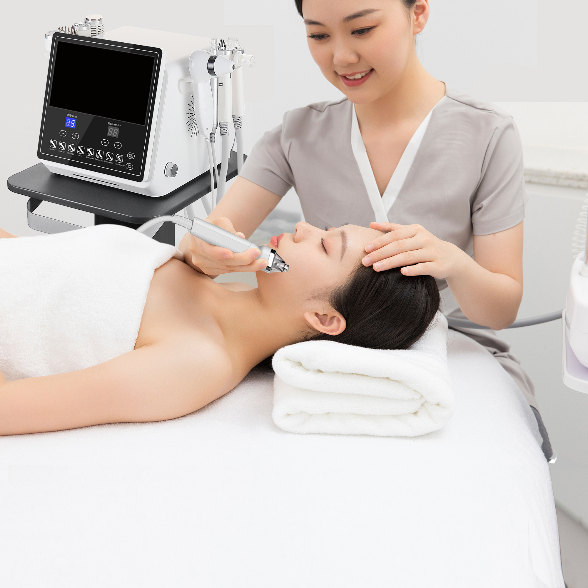 8 In 1 Microdermabrasion Oxygen Facial Skin Care Deep Cleansing With Skin Analyzer Facial Machine With Skin Detection System