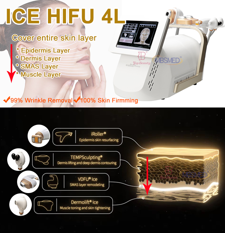 Radio Frequency Skin Tightening 4L Cryo Ice High Intensity Focused Ultrasound Lifting Facial Hifu Machine