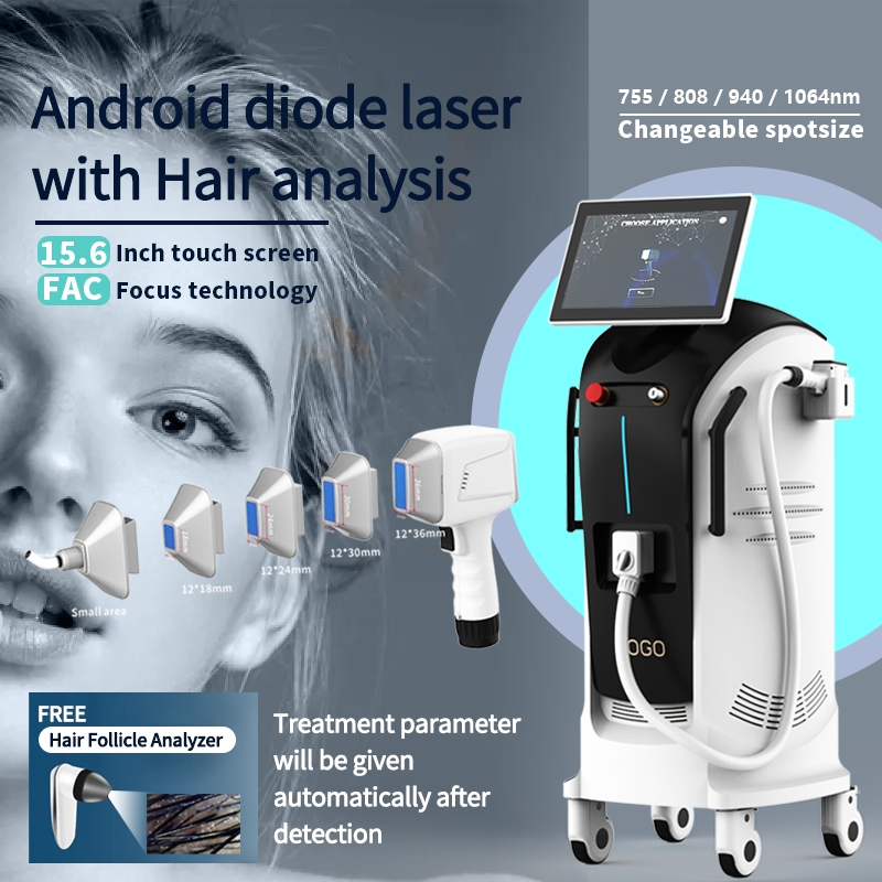 Professional Android System 808 Diode Laser Machine &amp; Hair Analysis for All Skin Types