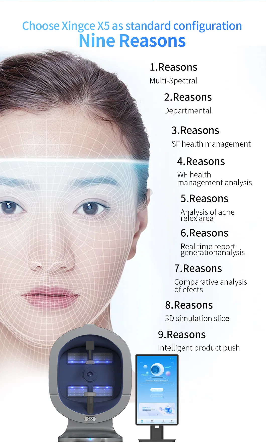 X5 Ultra Clear Skin Analyzer Ai Face Scanner 3D Facial Analysis Machine
