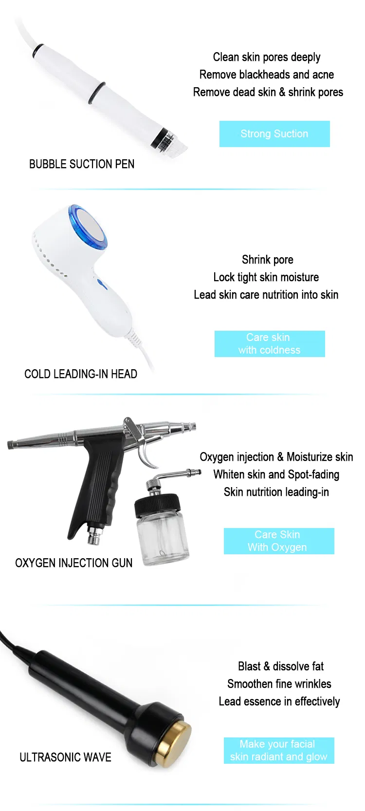 5 in 1 Ultrasound + Cooling Cleansing Small Bubble Oxygen Facial Machine