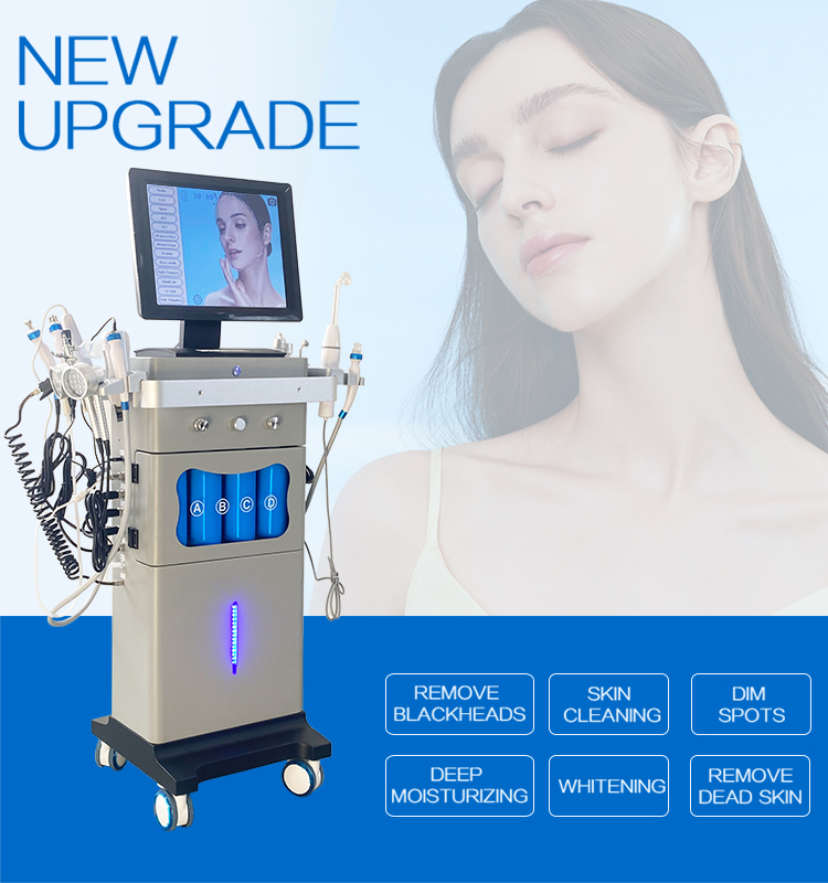 Salon 15in1 Hydro Microdermabrasion Oxygen Facial Machine Skin Tightening Oxygen Skin Care Cleaning Whitening with Skin Analyzer