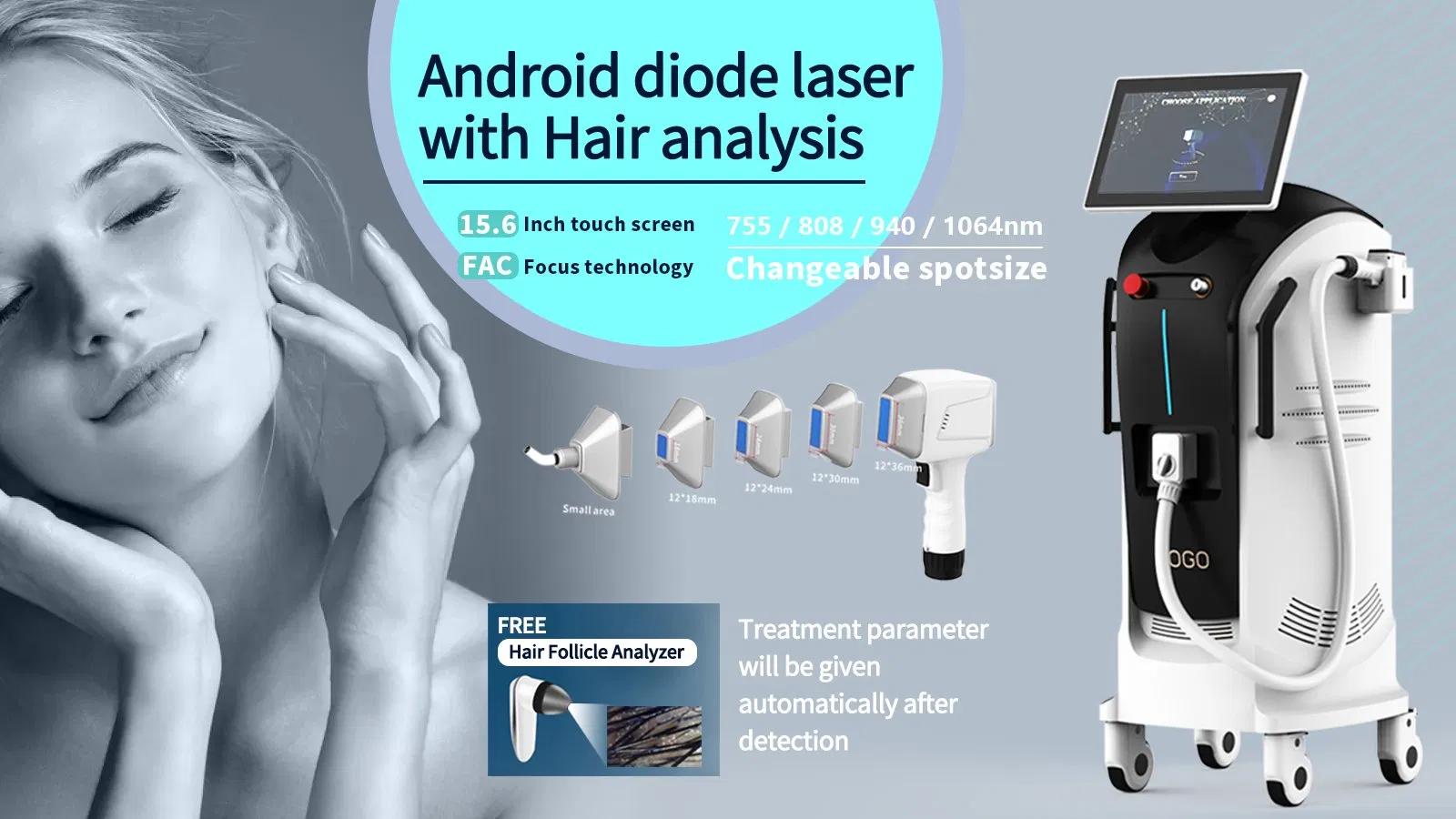 Professional Android System 808 Diode Laser Machine &amp; Hair Analysis for All Skin Types