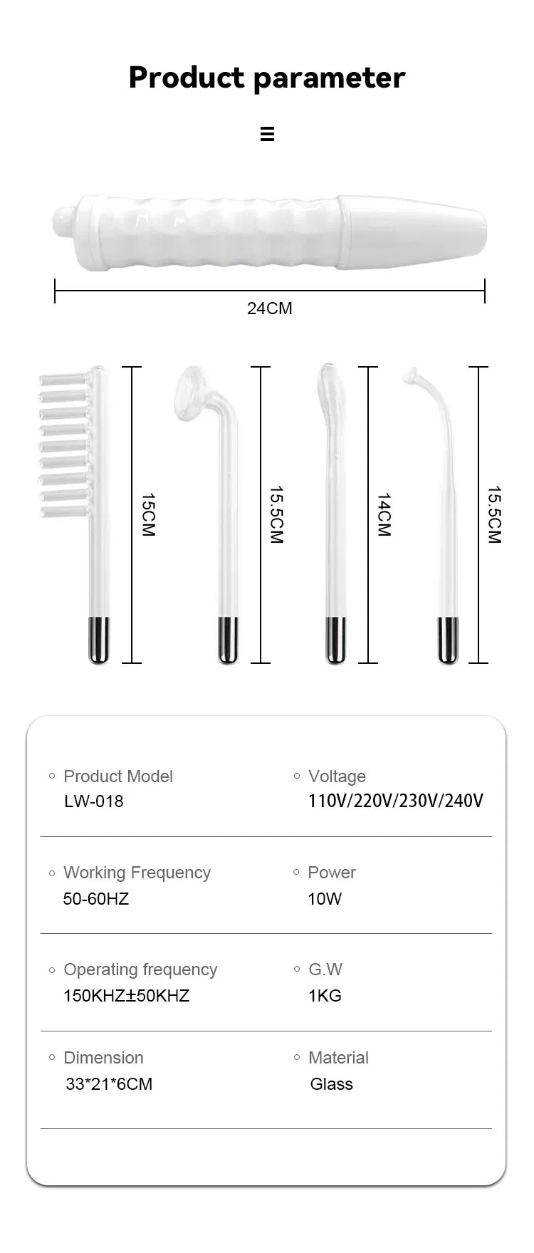 Portable Beauty Equipment High Frequency Skin Therapy Wand Facial Machine