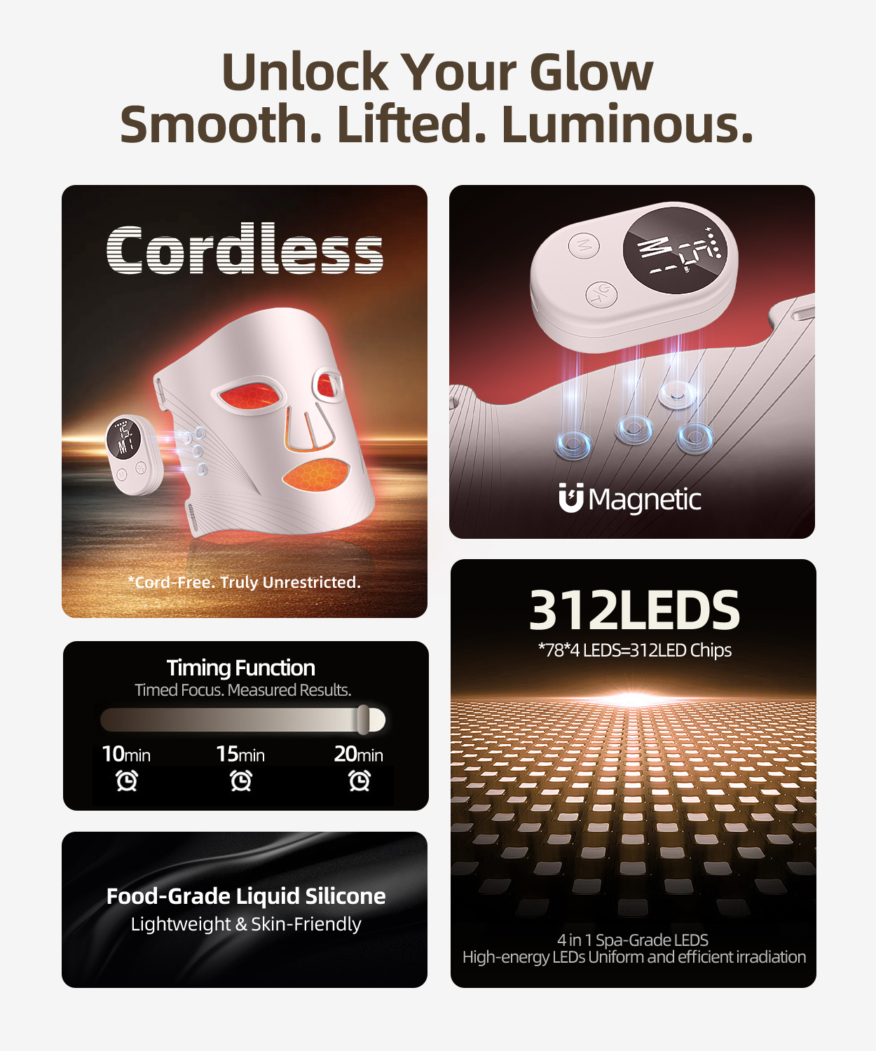Customizable Wireless Magnetic LED Facial Care Mask Red Light Therapy For The Face Machine