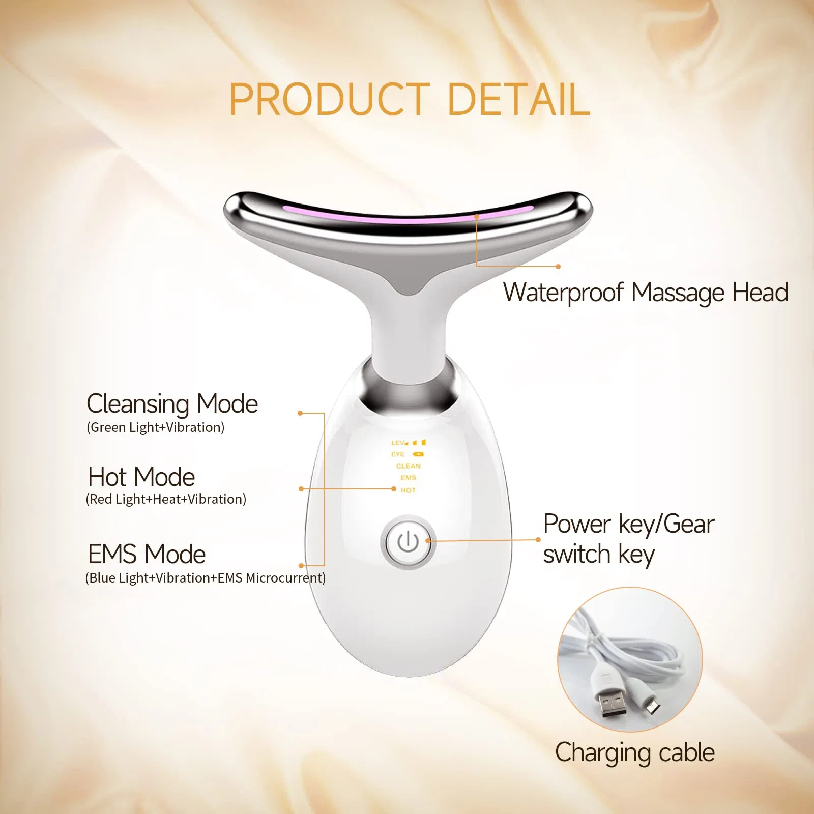 Photon Device Skin Care Electric Anti-Wrinkle Facial Neck Massage Machine Face Lifting Neck Beauty LED EMS