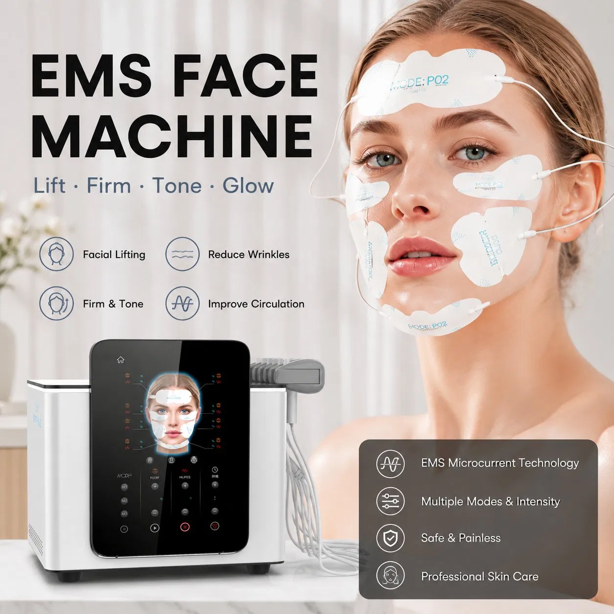 Microcurrent Facial Lifting Skin Tightening Anti Aging Wrinkle Removal Replacement Pads Machine for Electric EMS RF Face Lift Beauty Cheek Forehead Eye Bag Chin