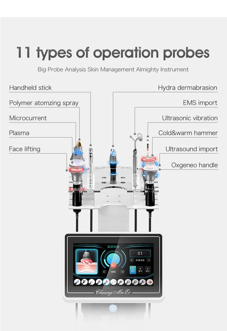2026 Best Face Cleaning 11 in 1 Hydro Machine Facial Pure Water Oxygen RF Ultrasound Hydrodermabrasion Oxygen Jet Facial Machine