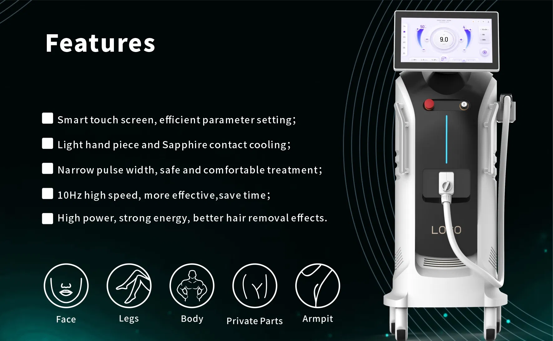Professional Android System 808 Diode Laser Machine & Hair Analysis for All Skin Types