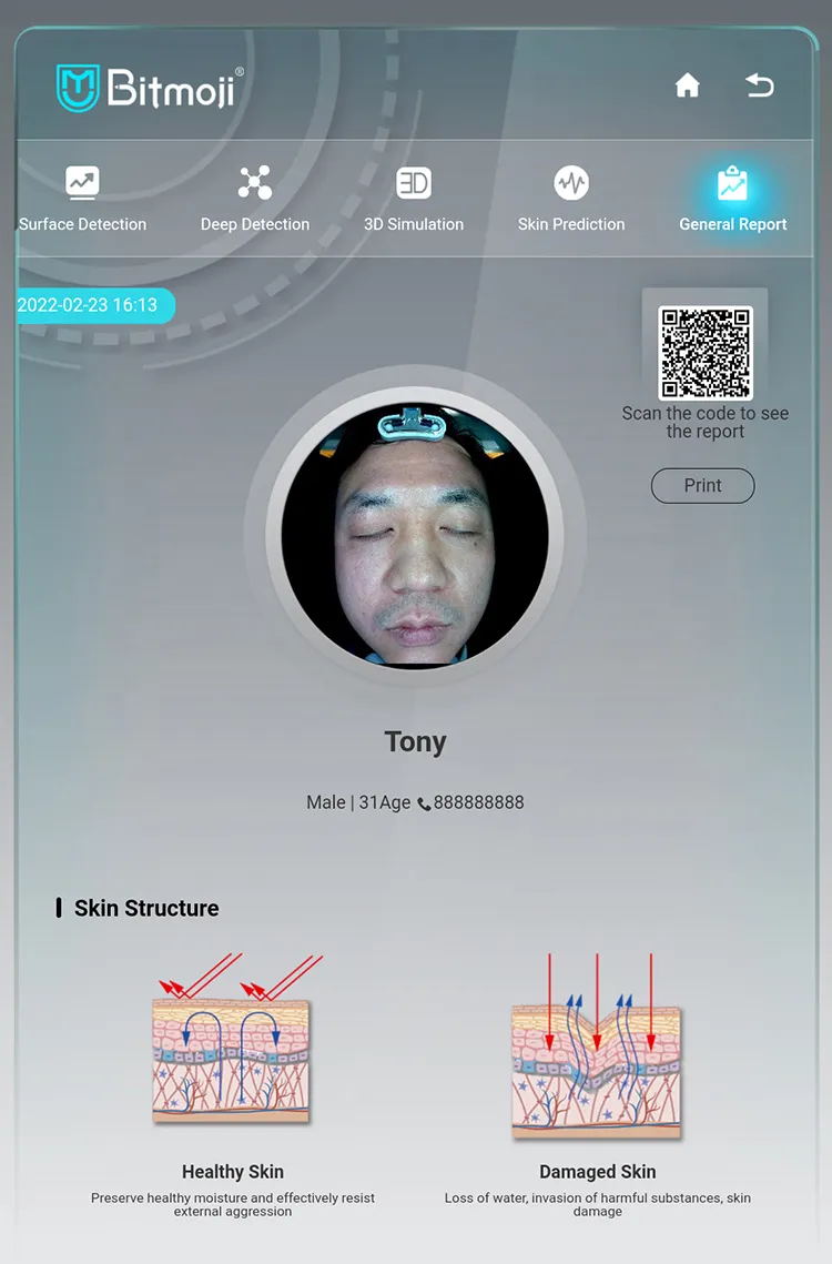 8in1 Ai Intelligence Skin Analyzer Face Analysis Facial Machine with Pad