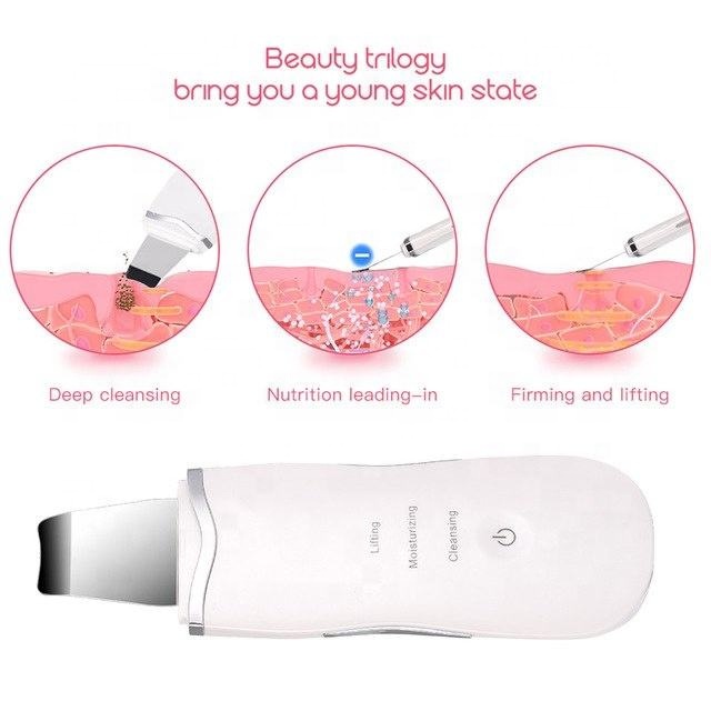 Professional Ultra Sonic Facial Face Skin Scrubber Spatula Skin Seeling Wireless 80 Minites Face Cleansing Device Clean Machine