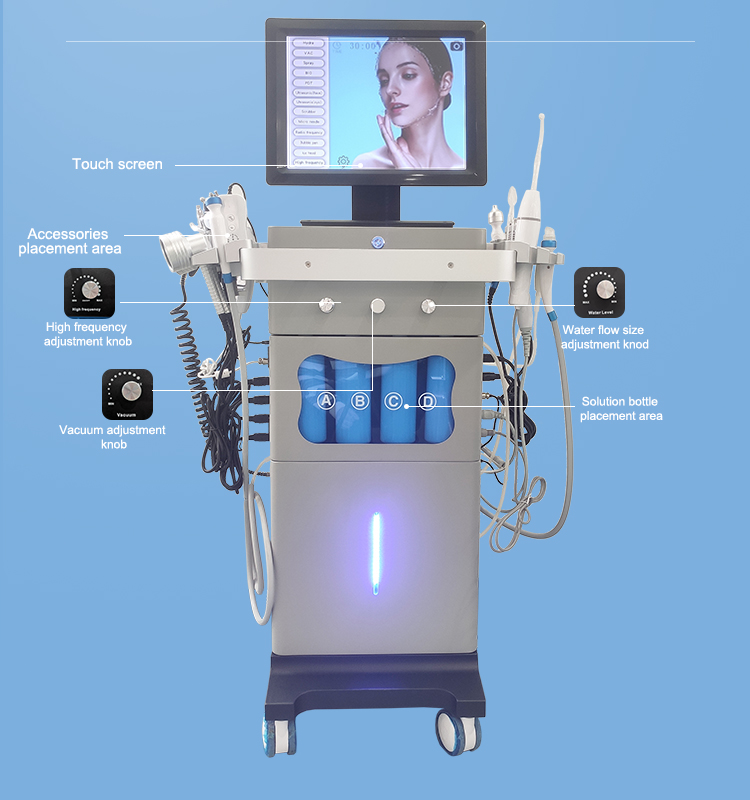 Salon 15in1 Hydro Microdermabrasion Oxygen Facial Machine Skin Tightening Oxygen Skin Care Cleaning Whitening with Skin Analyzer
