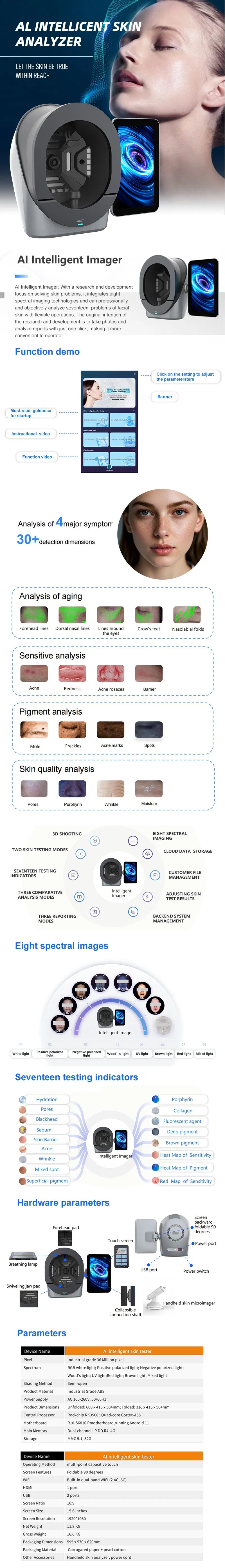 Facial Skin Analyzer Machine 3D Digital Skin Wrinkle Pigmentation Acne Analysis
