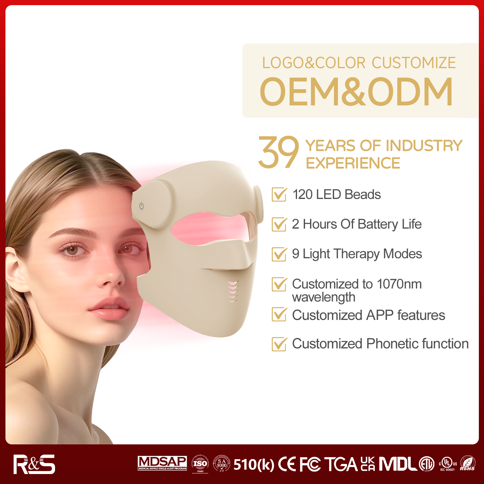 Custom Laser (1064 Nm) 630nm 850nm 7 Color Infrared Laser SiliconeLed Face Masks Light Therapy Facial Red LightTherapy Mask
