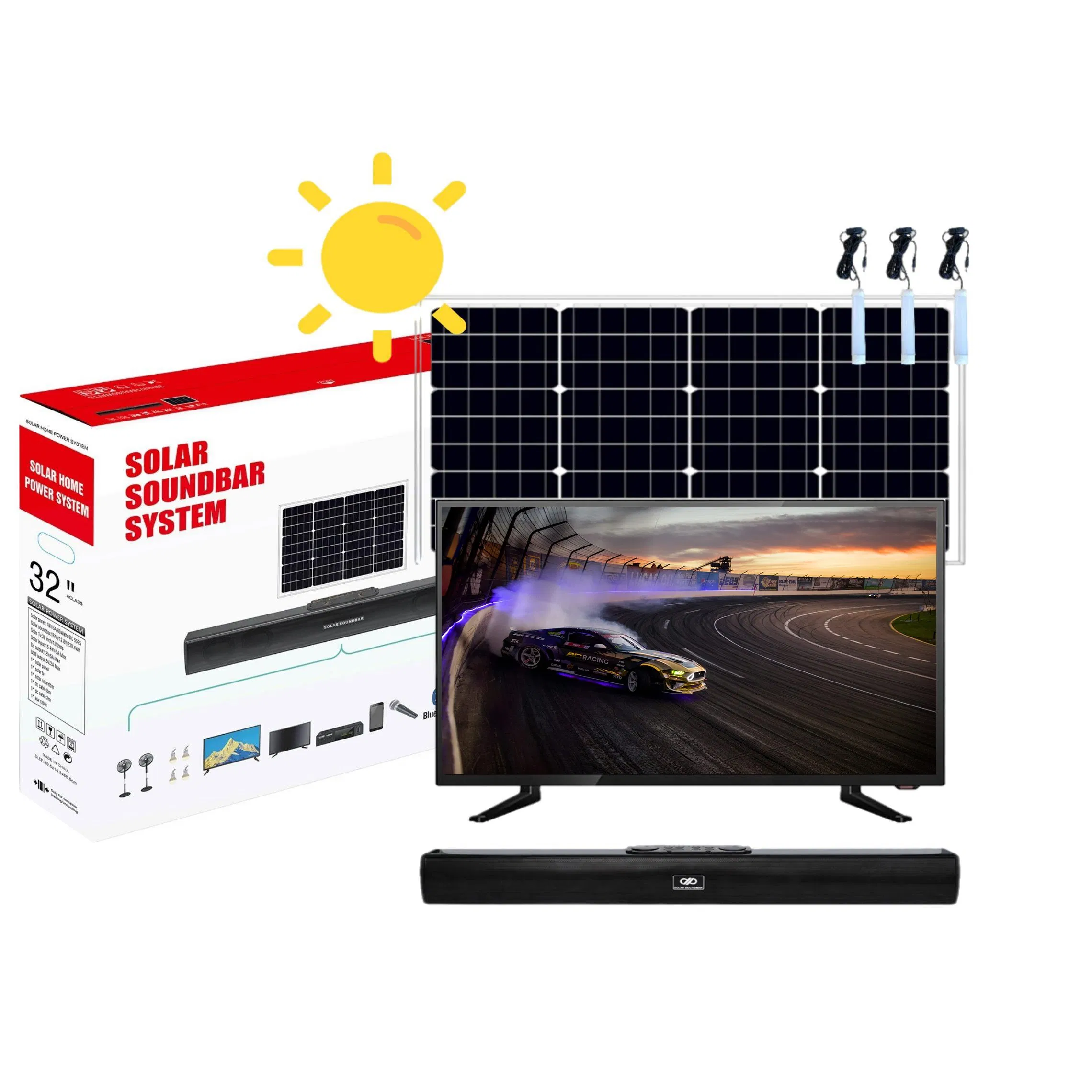 Solar Soundbar TV Lighting Home System LED Lamps 8 20 36ah Battery Built-in Solar Support Bluetooth FM Radio Audio