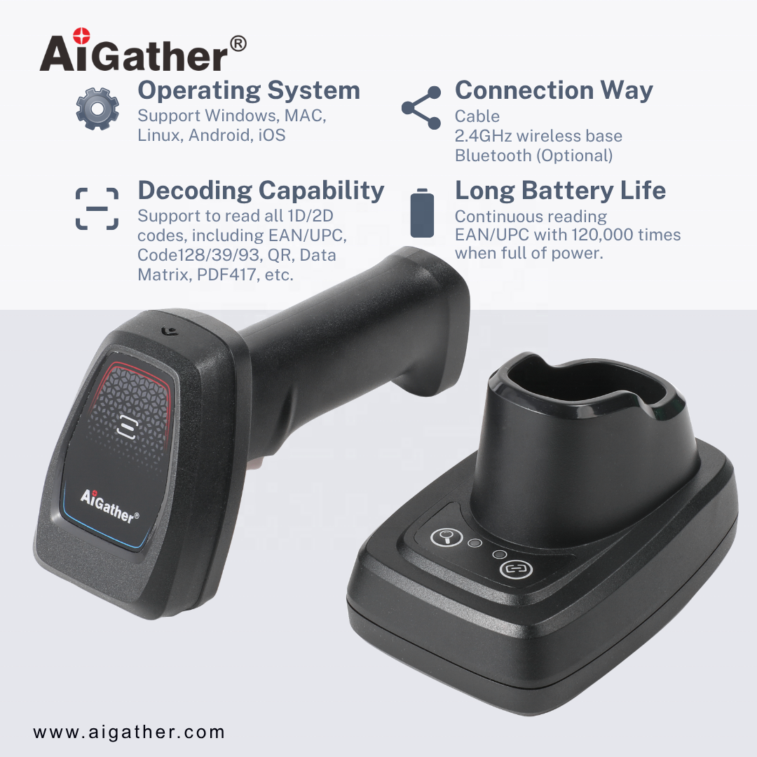 Wireless 2.4G With Charging Stand 2D Dual-Mode Connectivity Medication Management Medical Record Barcode Scanninge A-9642BTHD