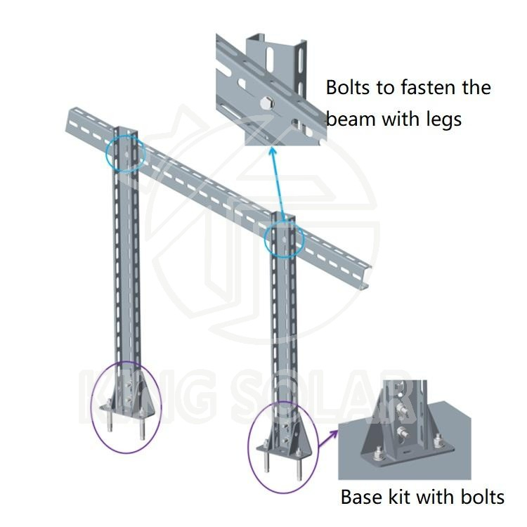 Carbon Steel Solar Panel Ground Support Mounting System