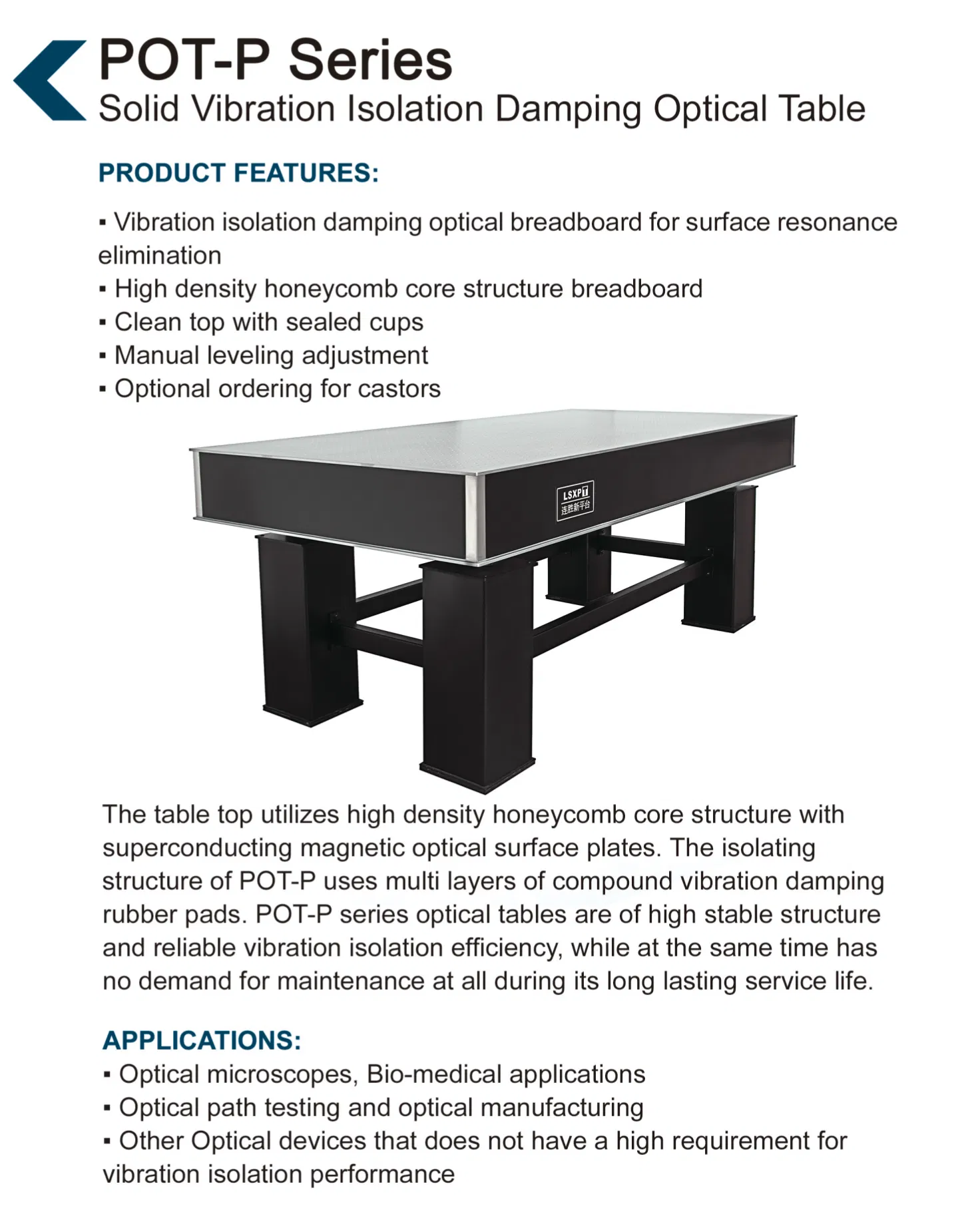 Pot-P Series High-Precision Rubber Optical Isolation Platforms Variety of Sizes Stable Performance