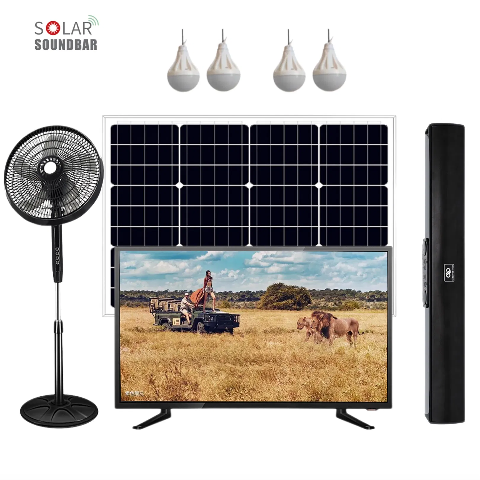 Solar Soundbar TV Lighting Home System LED Lamps 8 20 36ah Battery Built-in Solar Support Bluetooth FM Radio Audio