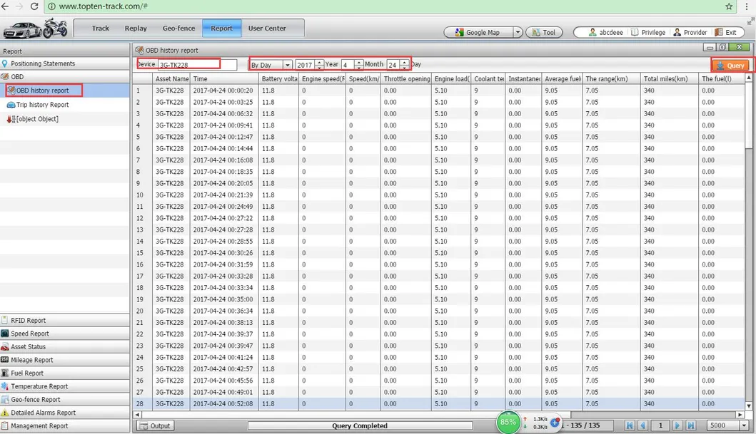 OBD code report
