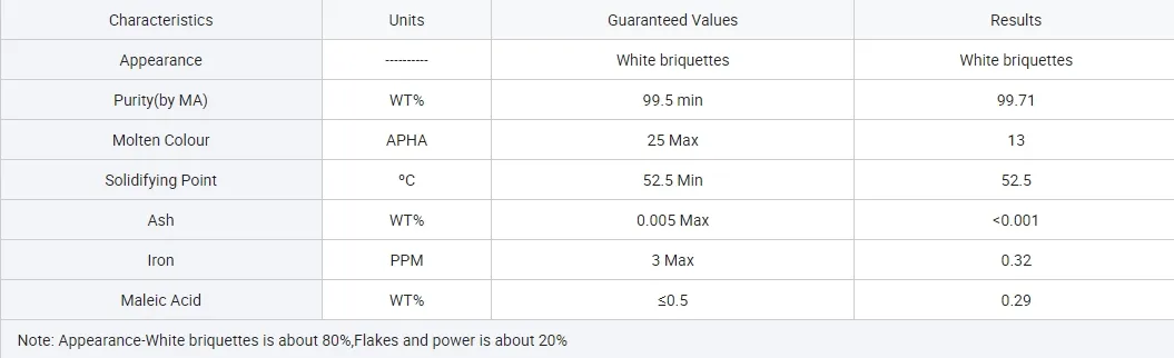 Product Specification Table