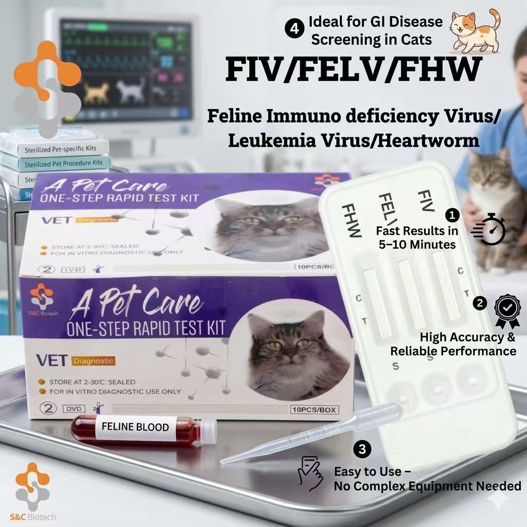 High Sensitivity 6-in-1 Feline Rapid Test Kit Medical Grade Cat Infectious Disease Diagnostic Combo Test Kit