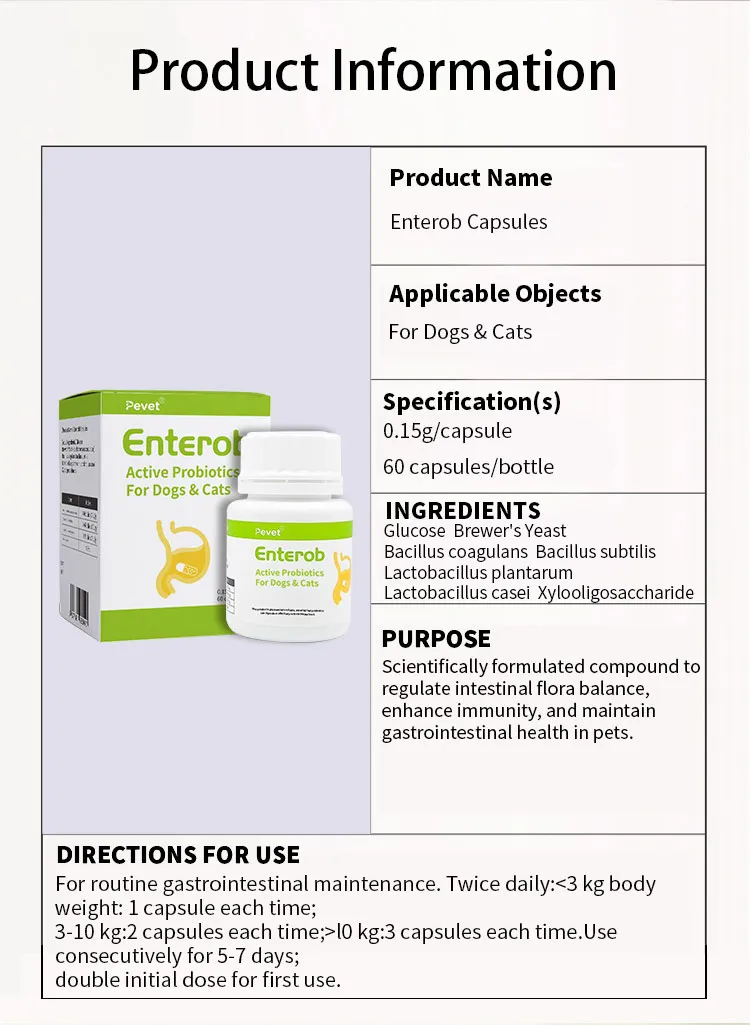 Enterob Pet Probiotics 112b Cfu Gut Health Supplement for Dogs Cats
