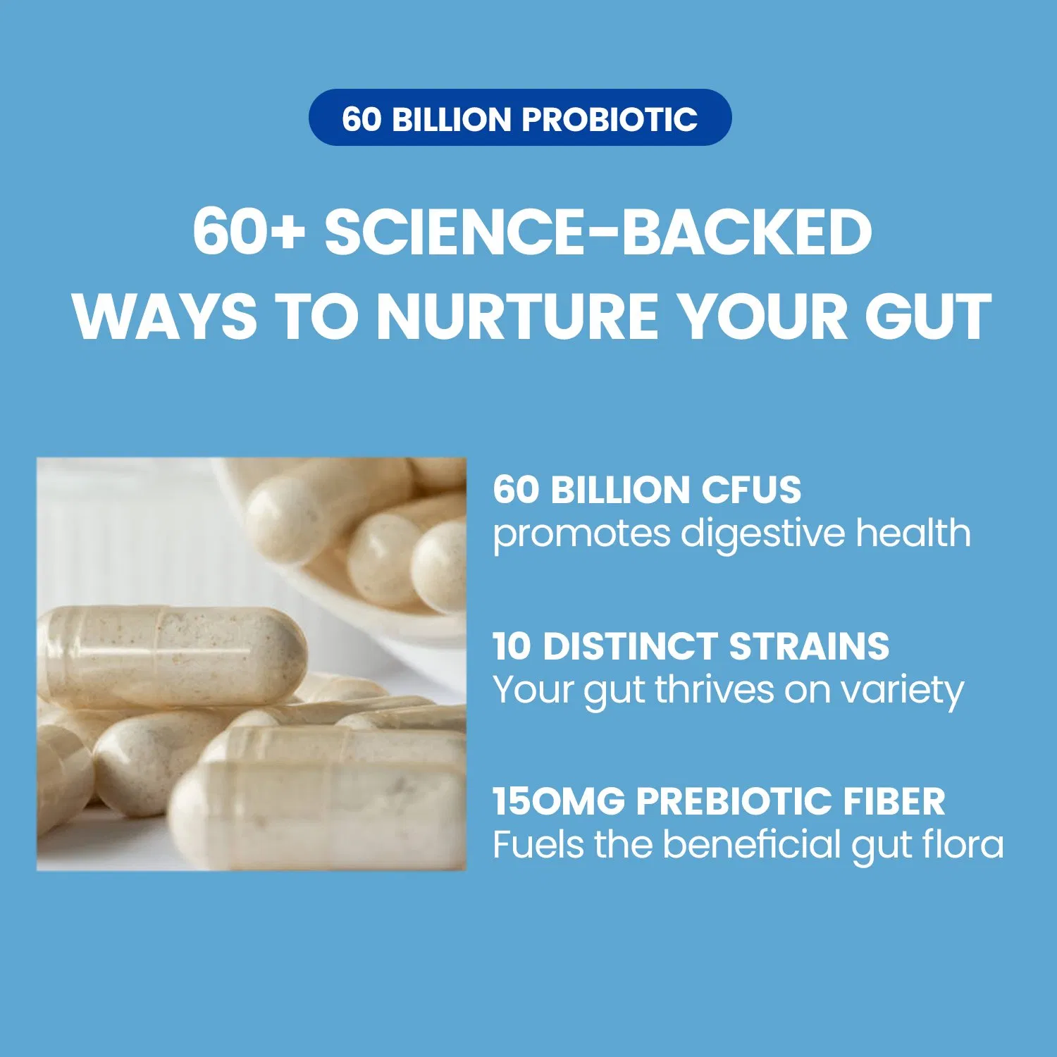 Private Label Probiotics 60 Billion Cfu Organic Prebiotics Digestive &amp; Gut Health Capsules